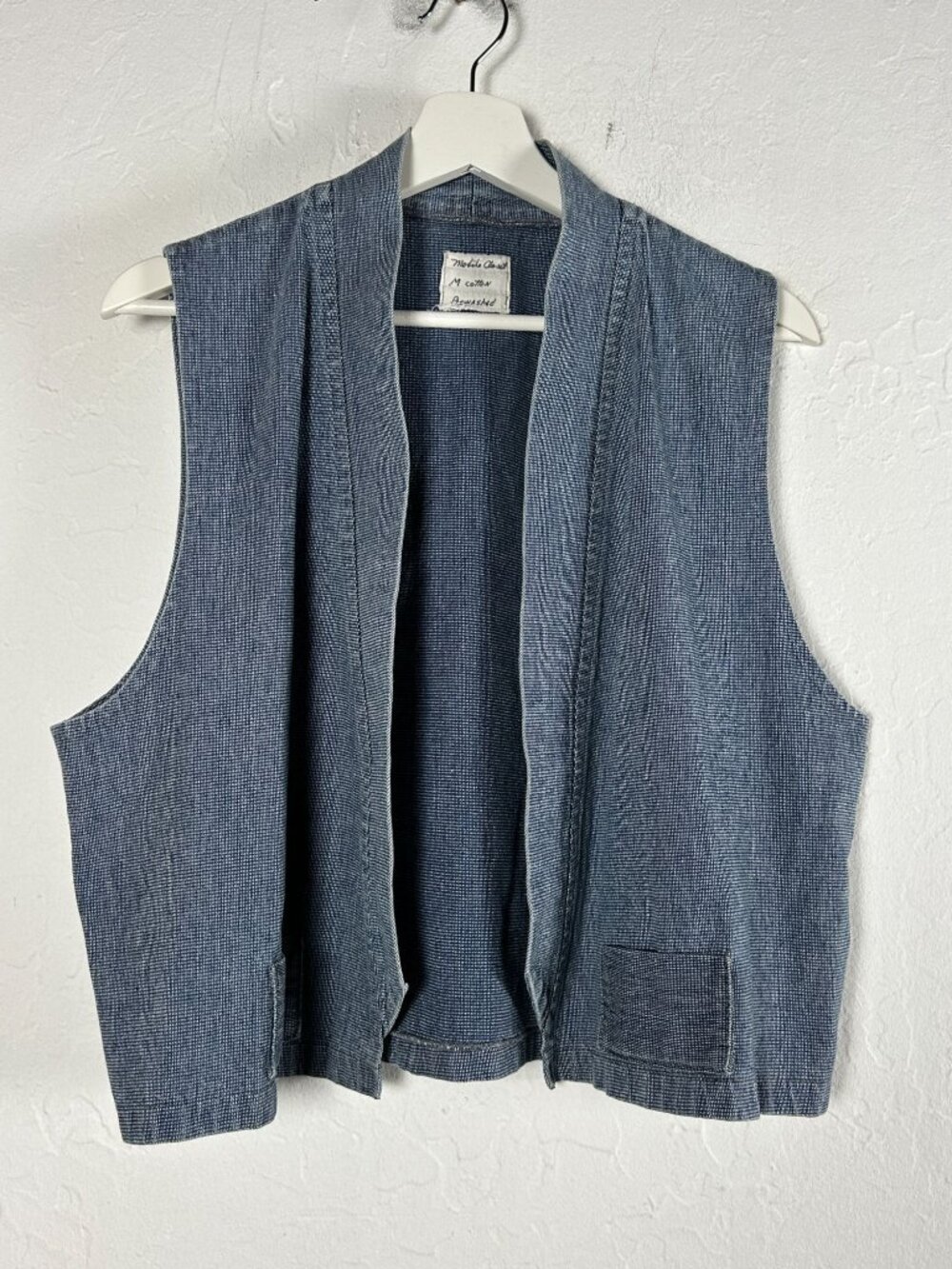 Vintage Mobile Closet Blue Cotton Open Front Made to Order Vest Medium Casual